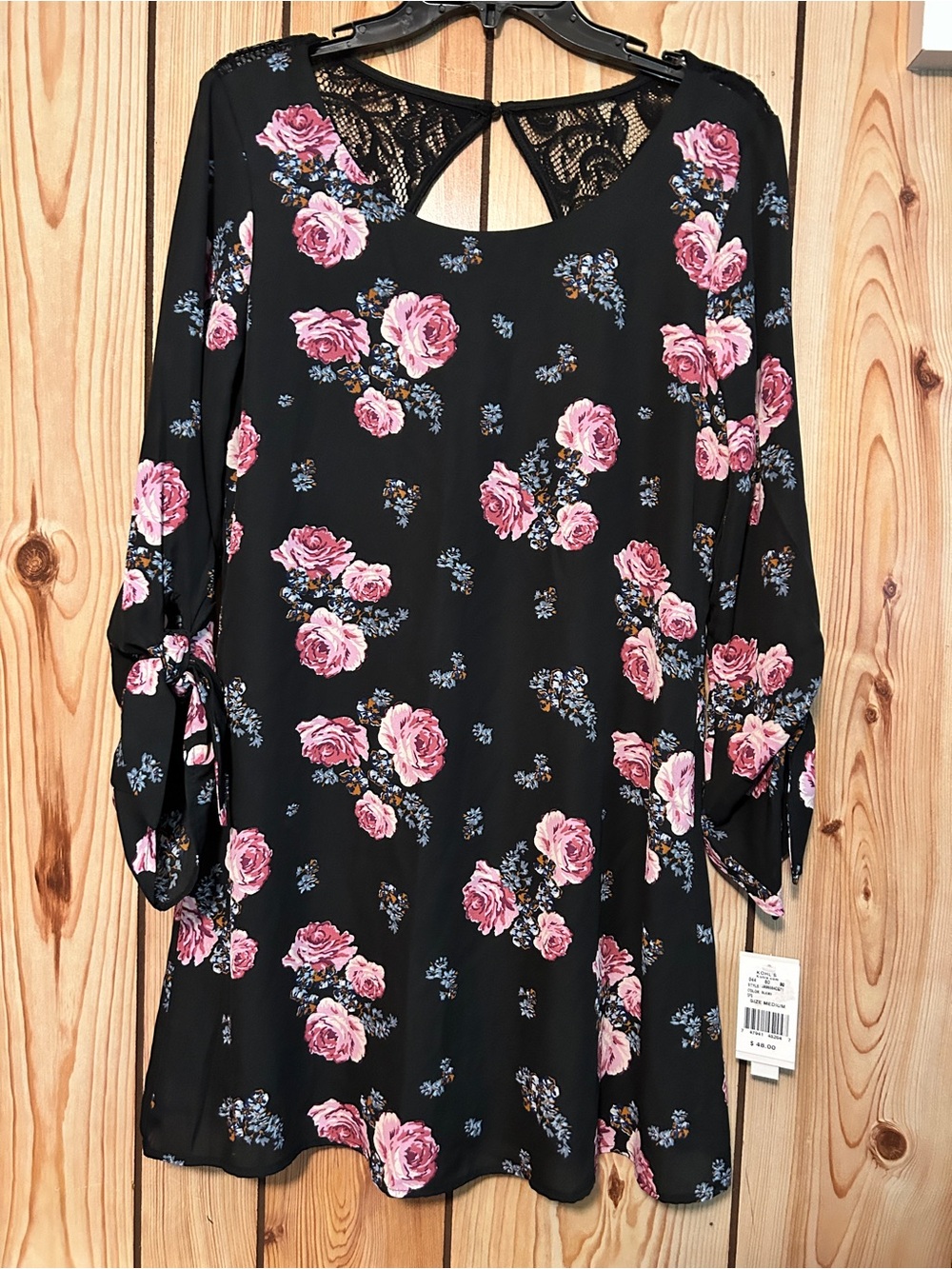 New Floral Roses Shift Dress Career Size M Long Sleeves Laces A-line